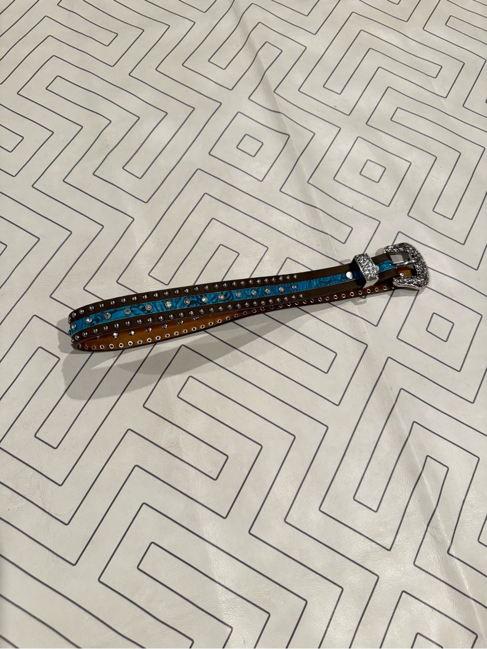 Brown and Turquoise Studded Leather Belt